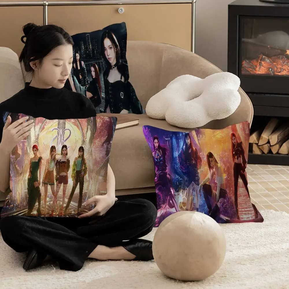Korean Kpop Group A-Aespas Cushion Cover Pillowcase Upholstery Sofa Throw Pillow Home Decor Pillowcas