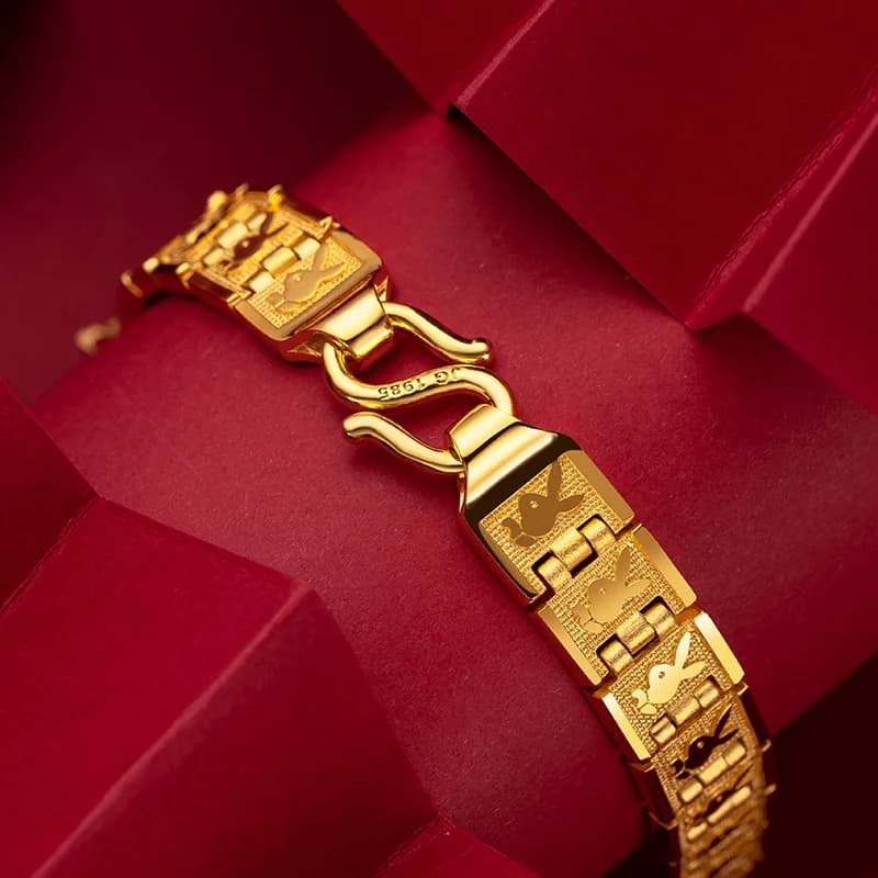 Bracciale di lusso con coniglio da uomo e da donna in oro puro 24K 9999 in vero oro puro