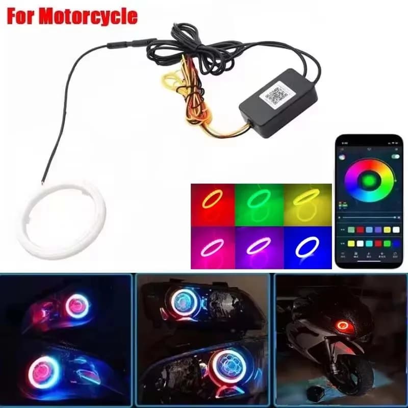 1PCS 12V 24V RGB Angel Eyes Halo Rings Lights with Turn Signal Lights APP Bluetooth LED Motorcycle Retrofit DRL Headlight