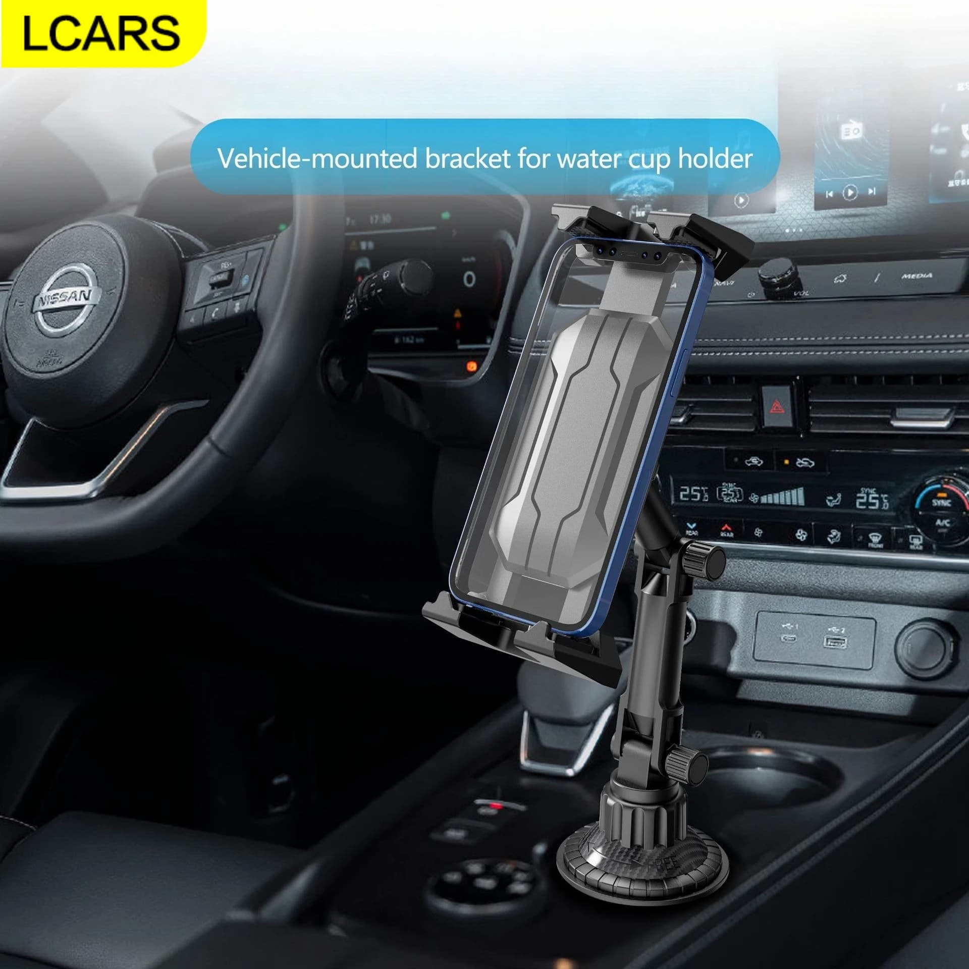 Supporto per telefono da auto Lcars, supporto per portabicchieri da auto, di grandi dimensioni, estensibile, adatto per telefoni cellulari e iPad per l'intrattenimento in auto, regolabile e con fissaggio antivibrazioni