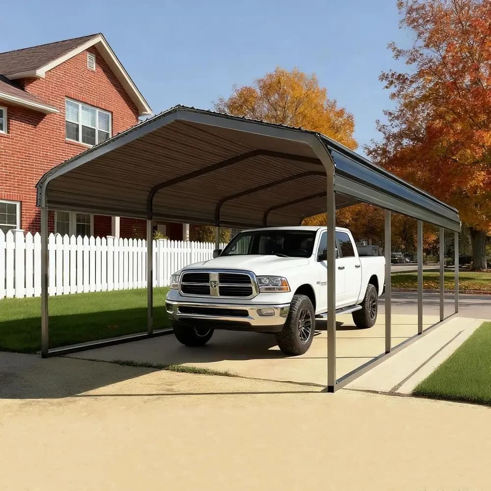 Carport in Metallo Resistente, Tettoia in Acciaio Zincato per Tutte le Condizioni Atmosferiche con Kit di Ancoraggio o Riparo per Camper, Barca, Camion, Trattore, Garage 10x20 1