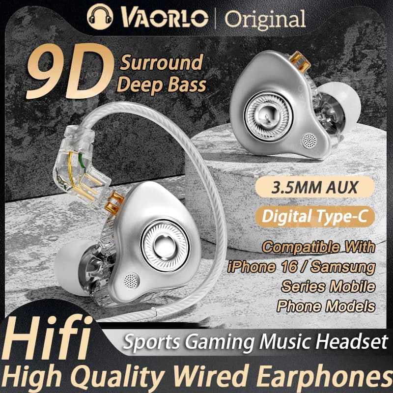 New 9D Super Bass In Ear Headphone Wire-Controlled With Mic 3.5MM AUX/Type-C Digital Chip Headset For iPhone 16 Samsung Android