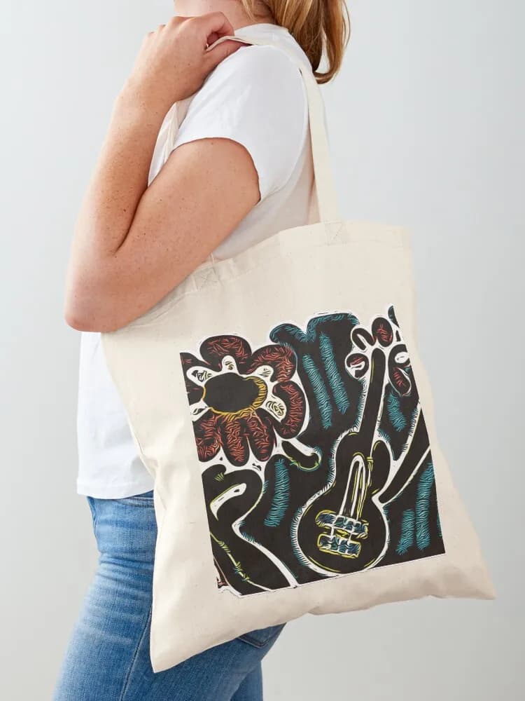 Borsa tote Contour Ukulele, borsa a mano da donna, borsa pieghevole da supermercato, borsa grande da spiaggia per donna