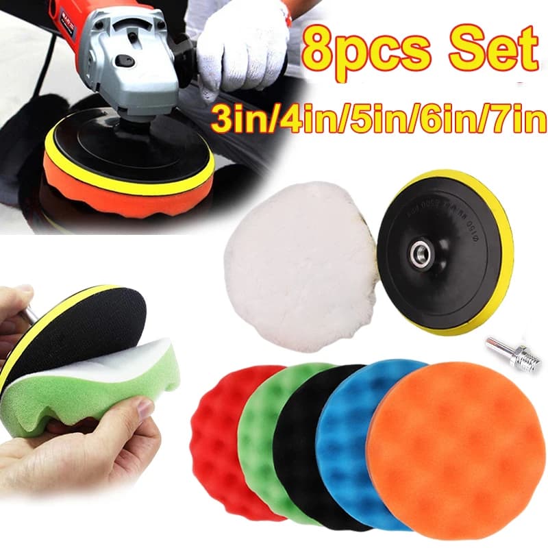 8Pcs Car Polishing Pads Kit 3/4/5/6/7 Inch Foam Sponge Buffer Pad Buffing Disc Set Polisher Polishing Machine Wax Pads 125/150mm