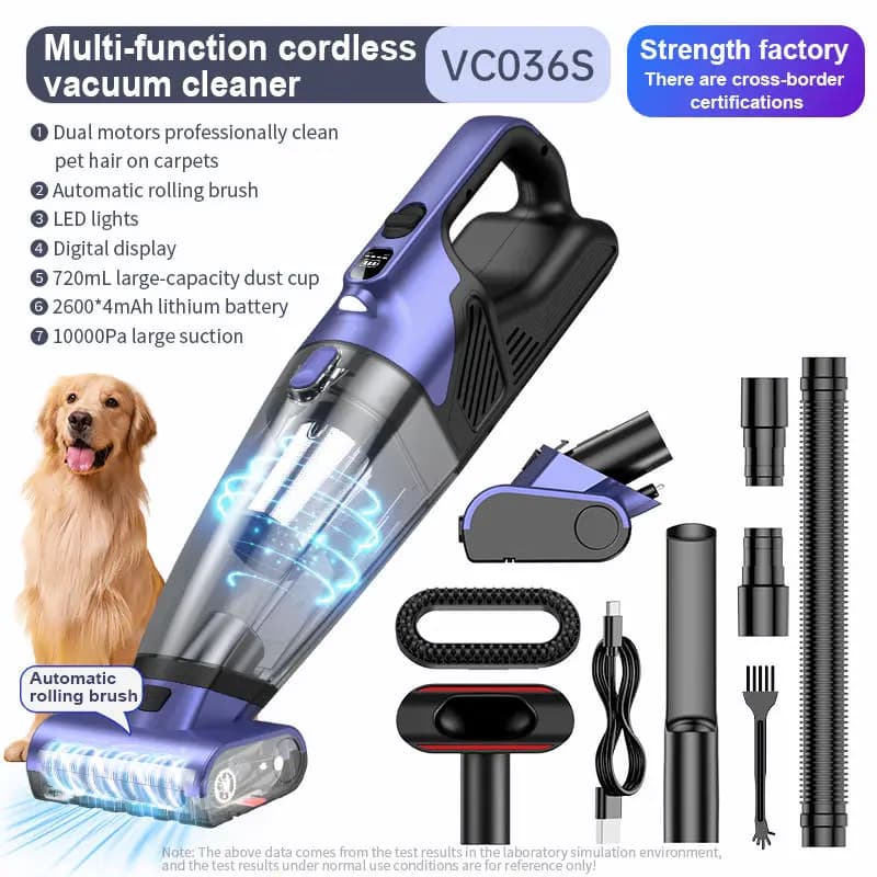 Aspirapolvere domestico multifunzionale per peli di animali domestici e auto da 120 W ad alta potenza con spazzola a rullo elettrica