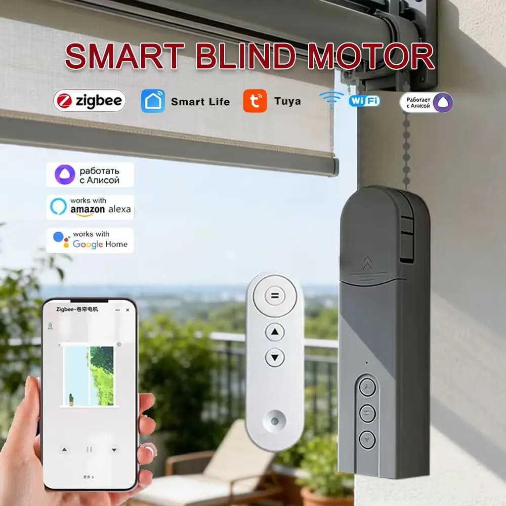 Motore per Tende Elettriche Smart Wifi/Zigbee Tuya, Controllo Remoto RF e App, Compatibile con Alexa e Google Assistant