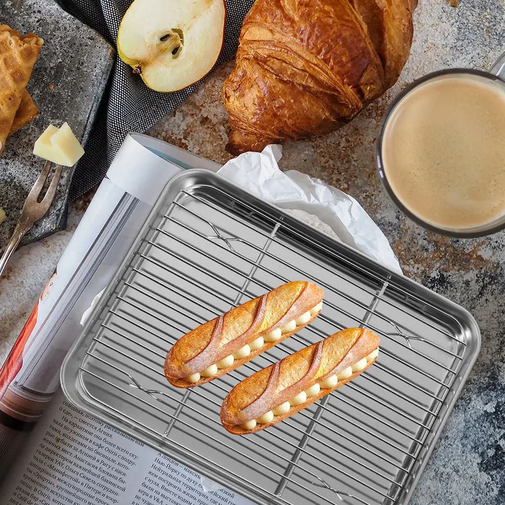 1Set Stainless Steel Frying Draining Set Baking Tray Wire Rack Oil Draining Nonstick Pan Oven Baking Sheet Kitchen Cooking