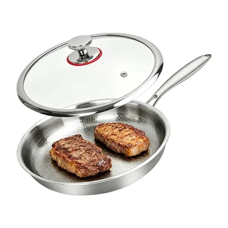 AB46-Scratch-Resistant Frying Pan With Lid-Upgraded Titanium Hammered Non-Stick Material Heats Evenly