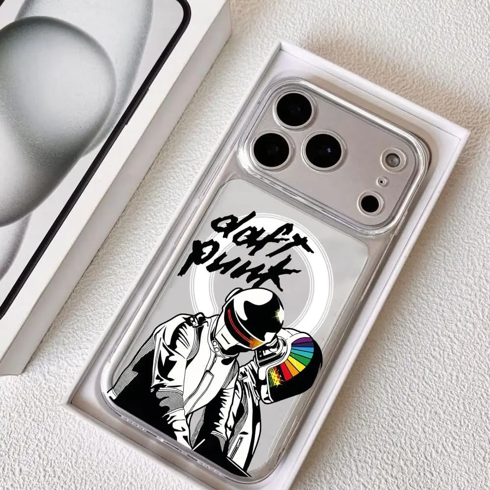 Custodia Magnetica Trasparente per iPhone 17-12 Pro Max Plus con Design Band D-Daft Punk, Cover Sottile Trasparente per Ricarica