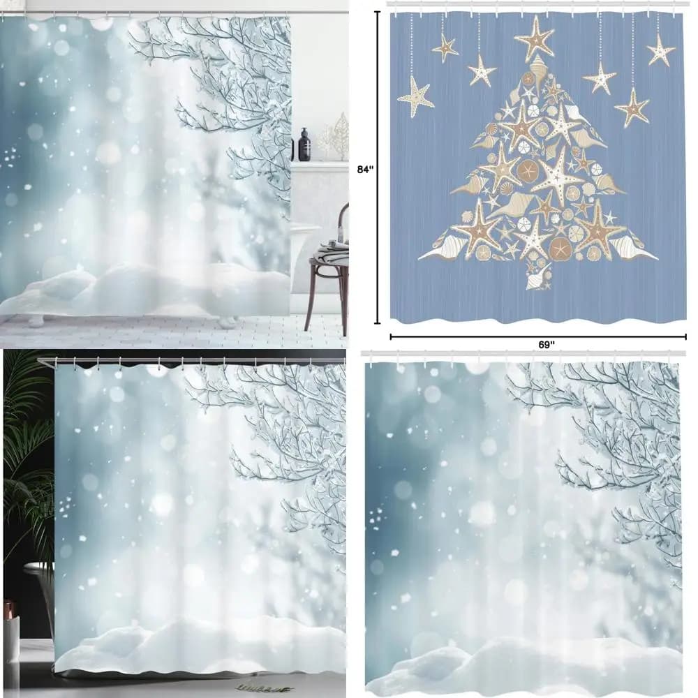 Tenda da doccia invernale nel paese delle meraviglie: albero festivo con fiocchi di neve e design antigelo per l'arredamento del bagno stagionale