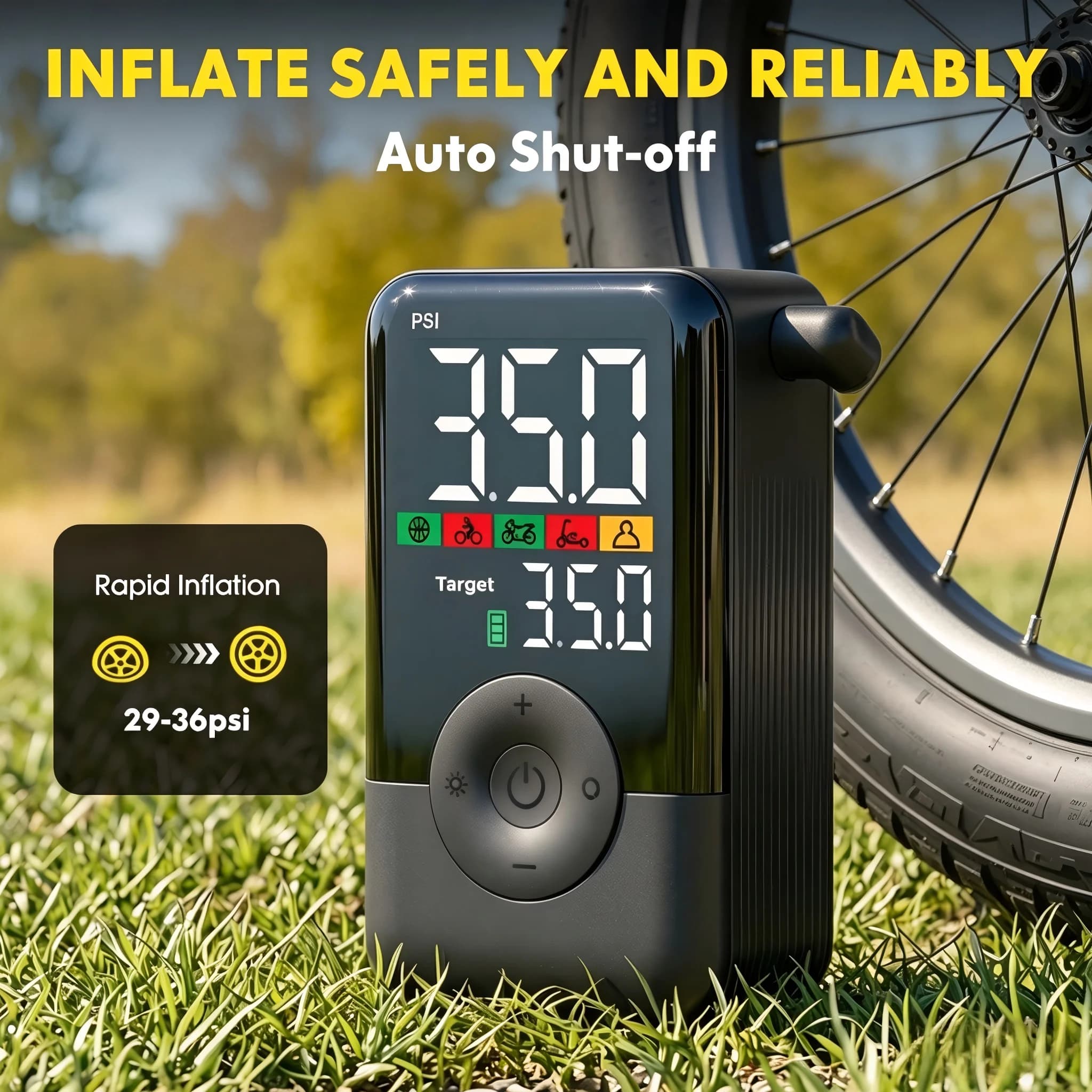 Compressore d'aria senza fili Carsun, potente gonfiatore per pneumatici, pompa digitale ricaricabile per moto, biciclette, palloni da basket e calcio