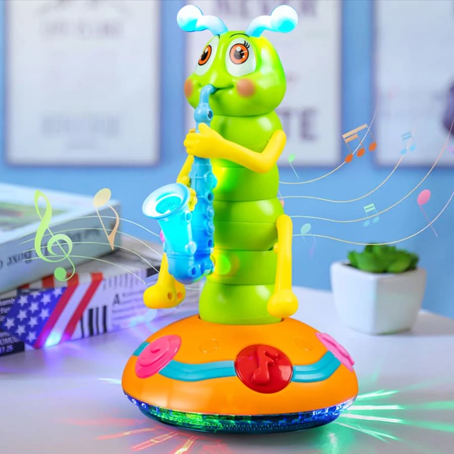 1pcs Children's Electric Caterpillar Saxophone Toys,Dancing Saxophone Caterpillar,LED Light Caterpillar Saxophone Toy Wriggle Ca