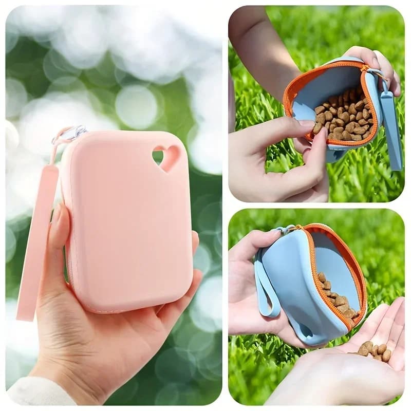 Borsa per dolcetti per cani in silicone Borsa per snack per animali domestici Borsa da viaggio portatile per addestramento per animali Accessori per animali domestici