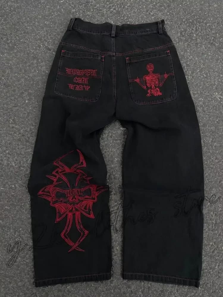 2025 nuove stampe jeans uomo streetwear jeans larghi a gamba larga moda coreana drappeggi pantaloni cargo in denim allentato casual dritto