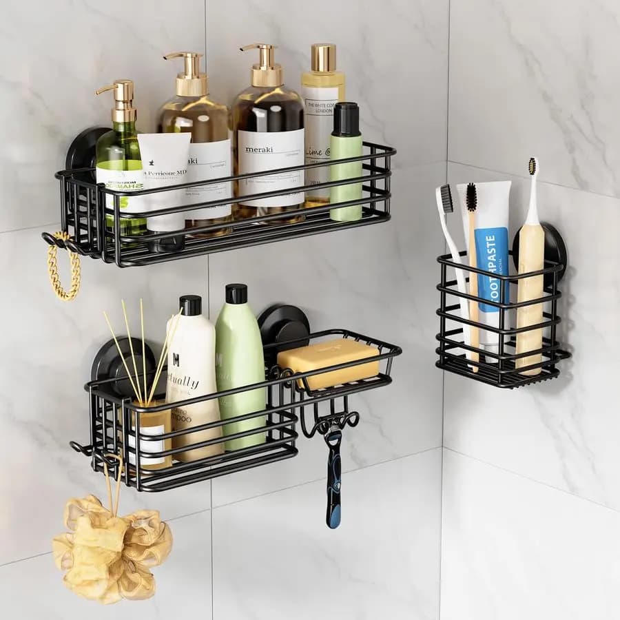 Organizer per doccia con ventosa, confezione da 3, organizer da bagno resistente per l'interno della doccia con ganci e portasapone, rimovibile.