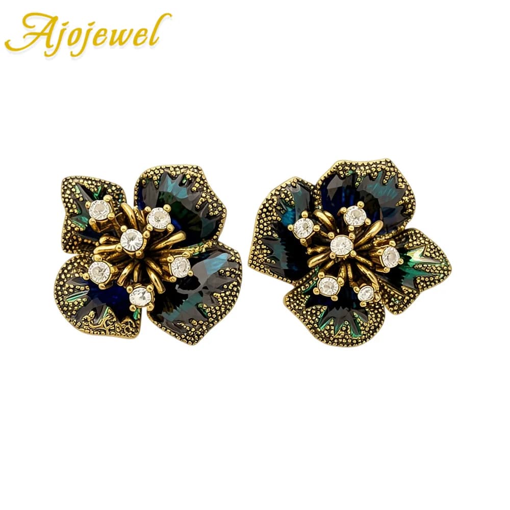 Ajojewel Antique Bronze Flower Earrings For No Piercing Ear Imitation Pearl Jewelry Women Accessories