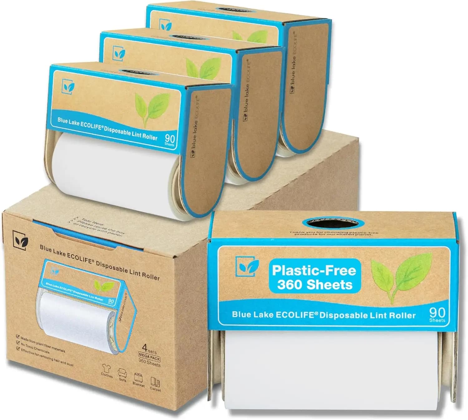 Rullo Levapelucchi Ecologico, Confezione da 4 con 360 Fogli - Extra Adesivo per Vestiti, Mobili e Tappeti