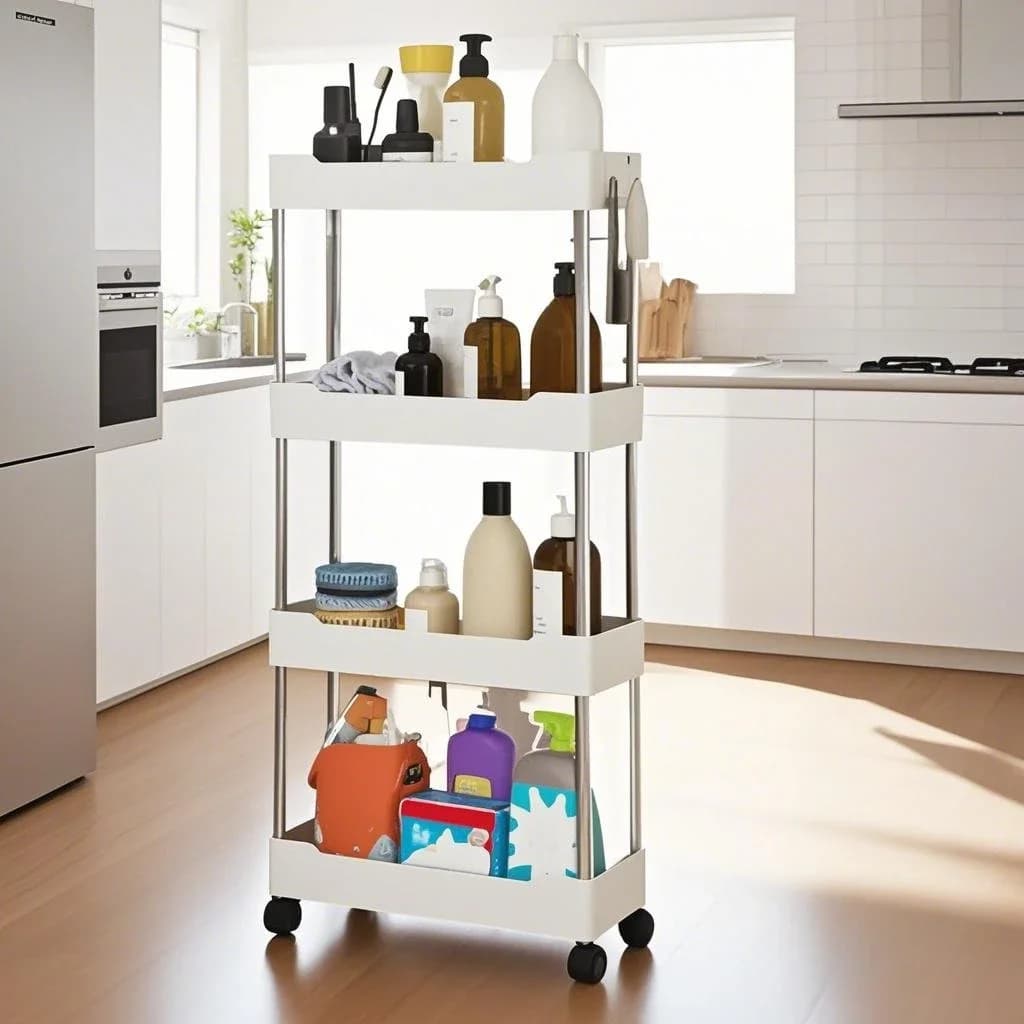 2025 Storage Cart Trolley Rack - Kitchen Bedroom Bathroom Rolling Vertical Shelf Kitchen Spice Organizer 3/4 Layer