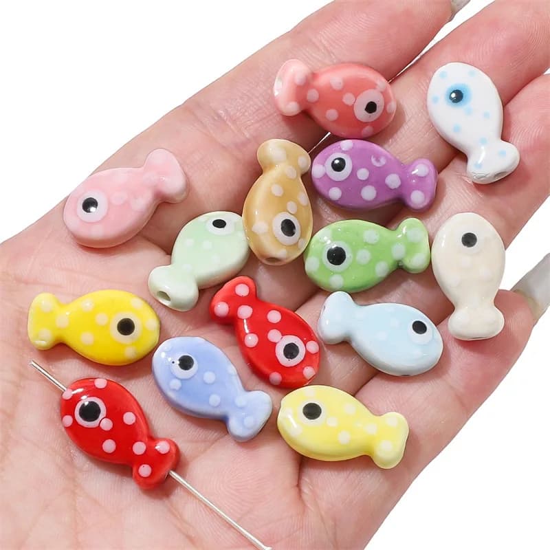 10 pezzi carino piccoli pesci perline ciondoli distanziatore in ceramica perline allentate per gioielli fai da te creazione di accessori per collane braccialetti fatti a mano artigianali