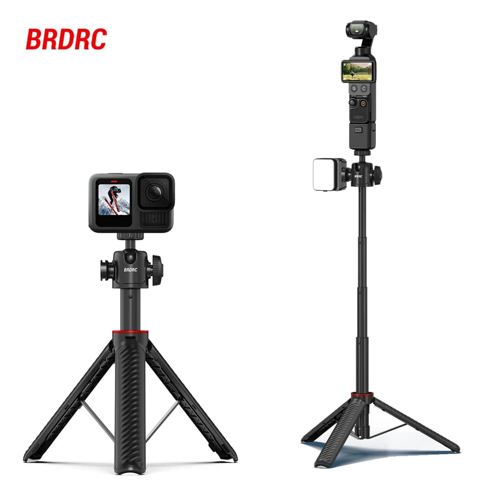 BRDRC Tripod for DJI Pocket 4 3/Action 6 5 Pro/Gopro Adjustable Selfie Stick With 1/4 Screw Cold Shoe Photography Accessories