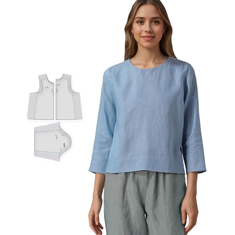 Modelli di cucito per camicetta di lino da donna in 8 taglie (XS-4XL), kit da cucito per principianti per abbigliamento femminile