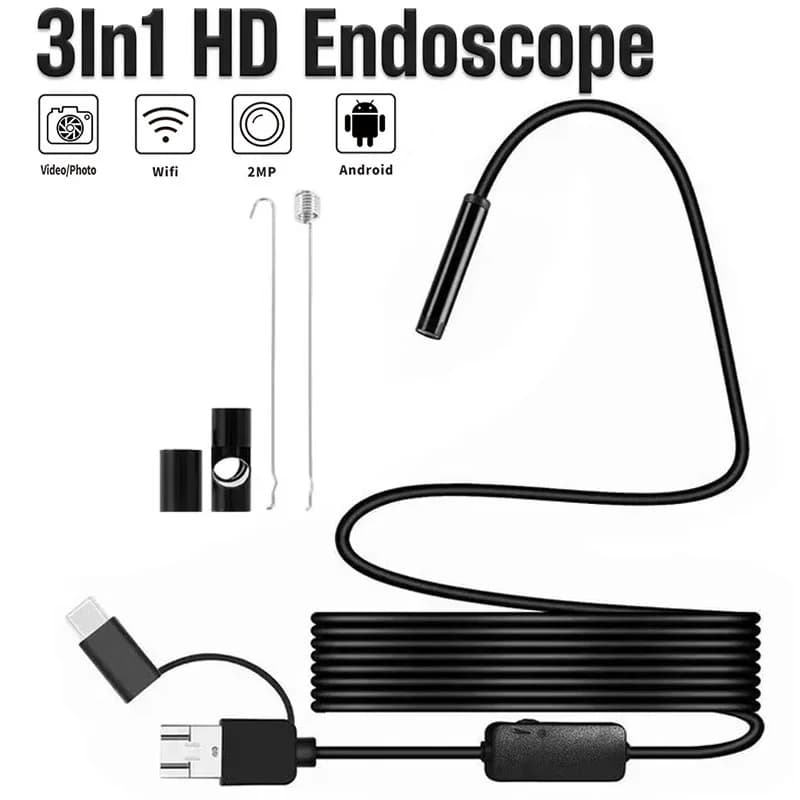 7mm Endoscope Camera 1080P USB Type C 6 LED Flexible Waterproof Inspection Borescope For Android Mobile Phone Laptop Computer PC