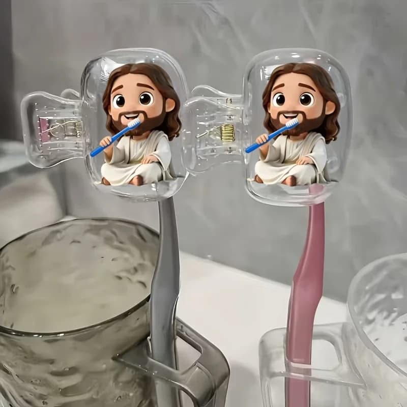 2pcs Brushing Teeth Pattern Toothbrush Holder Clip Household Portable Travel Essential Toothbrush Cover Storage Box Keeps Neat