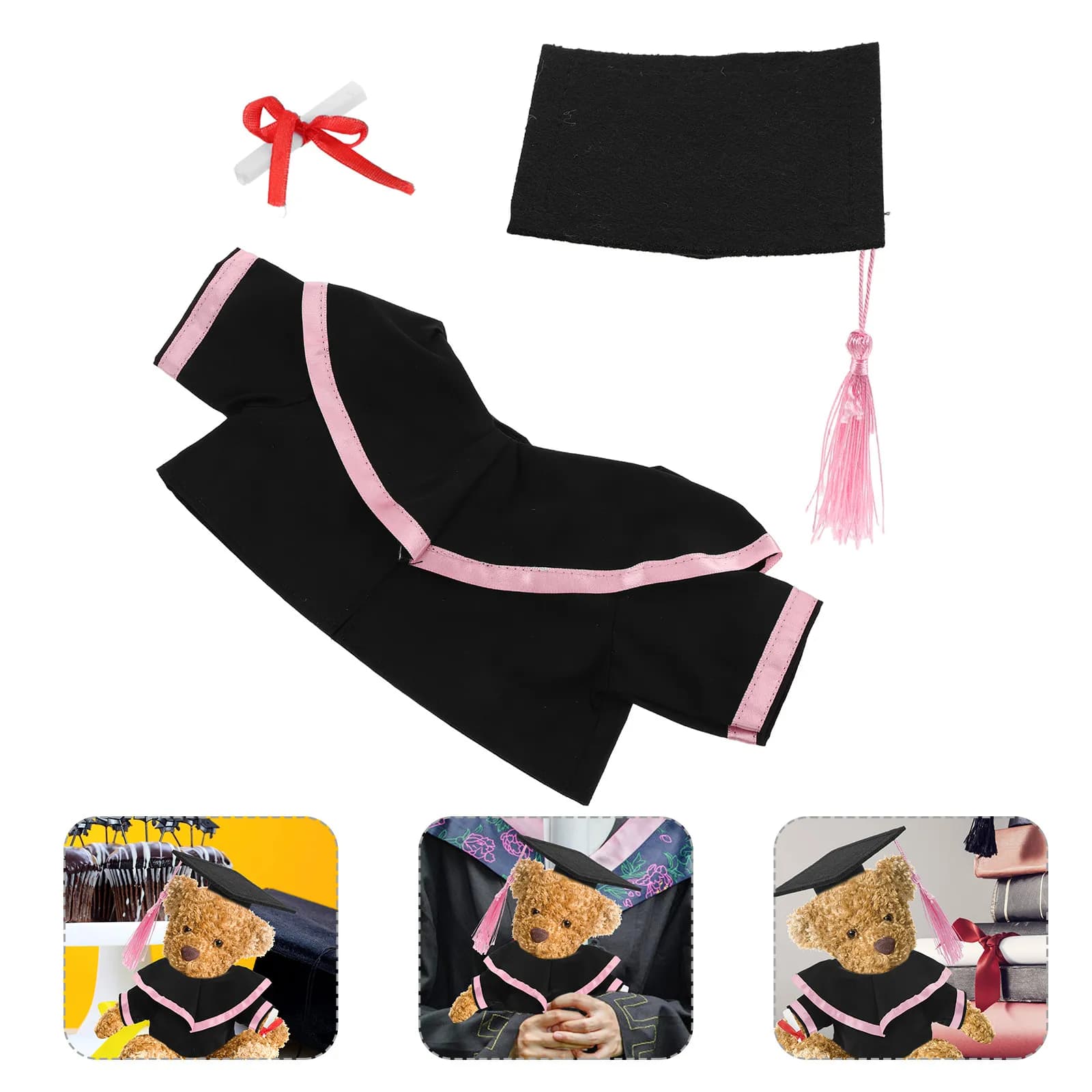 Set di Vestiti per Orso Laureato: Cappello, Sciarpa, Pergamena, Peluche, Outfit per Celebrazioni, Decorazione Orso con Cappello