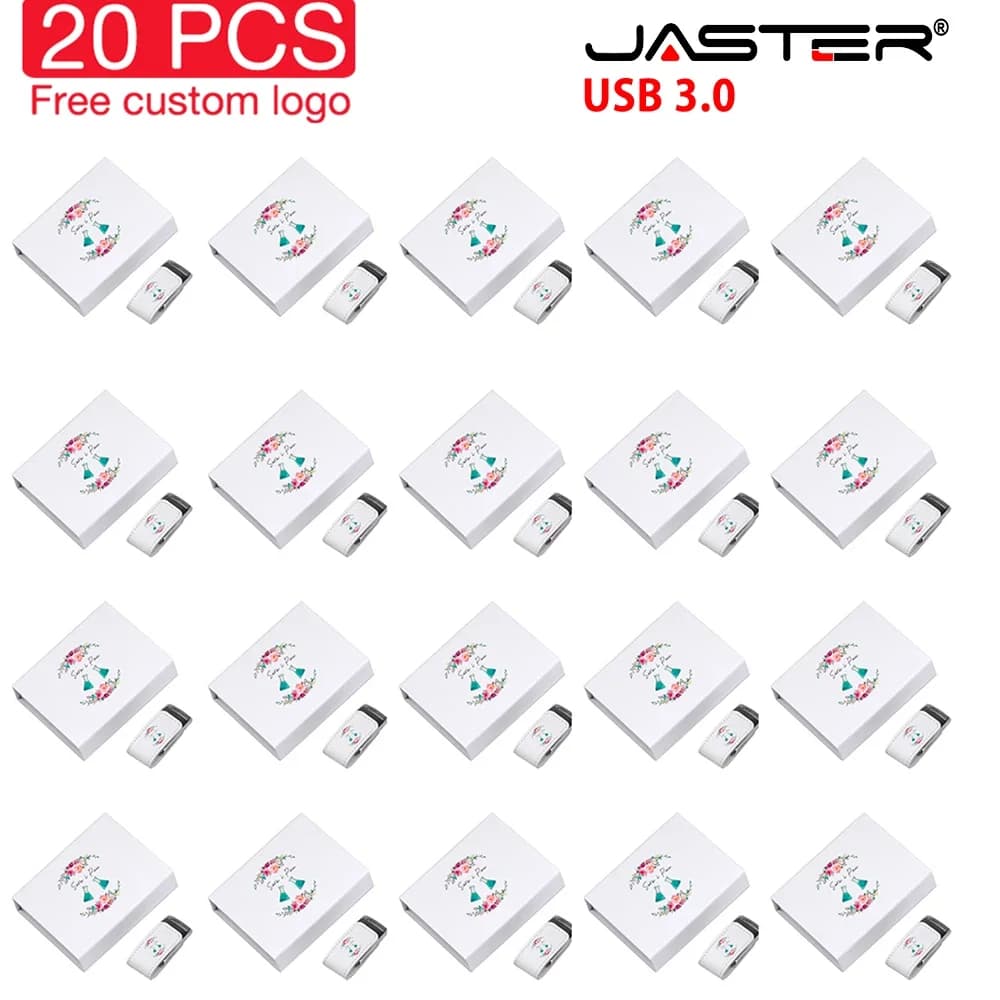 20 PZ LOTTO Chiavetta USB 3.0 128 GB Logo personalizzato gratuito Pen Drive 64 GB Regalo di nozze Memory Stick 32 GB Pendrive portatile in pelle