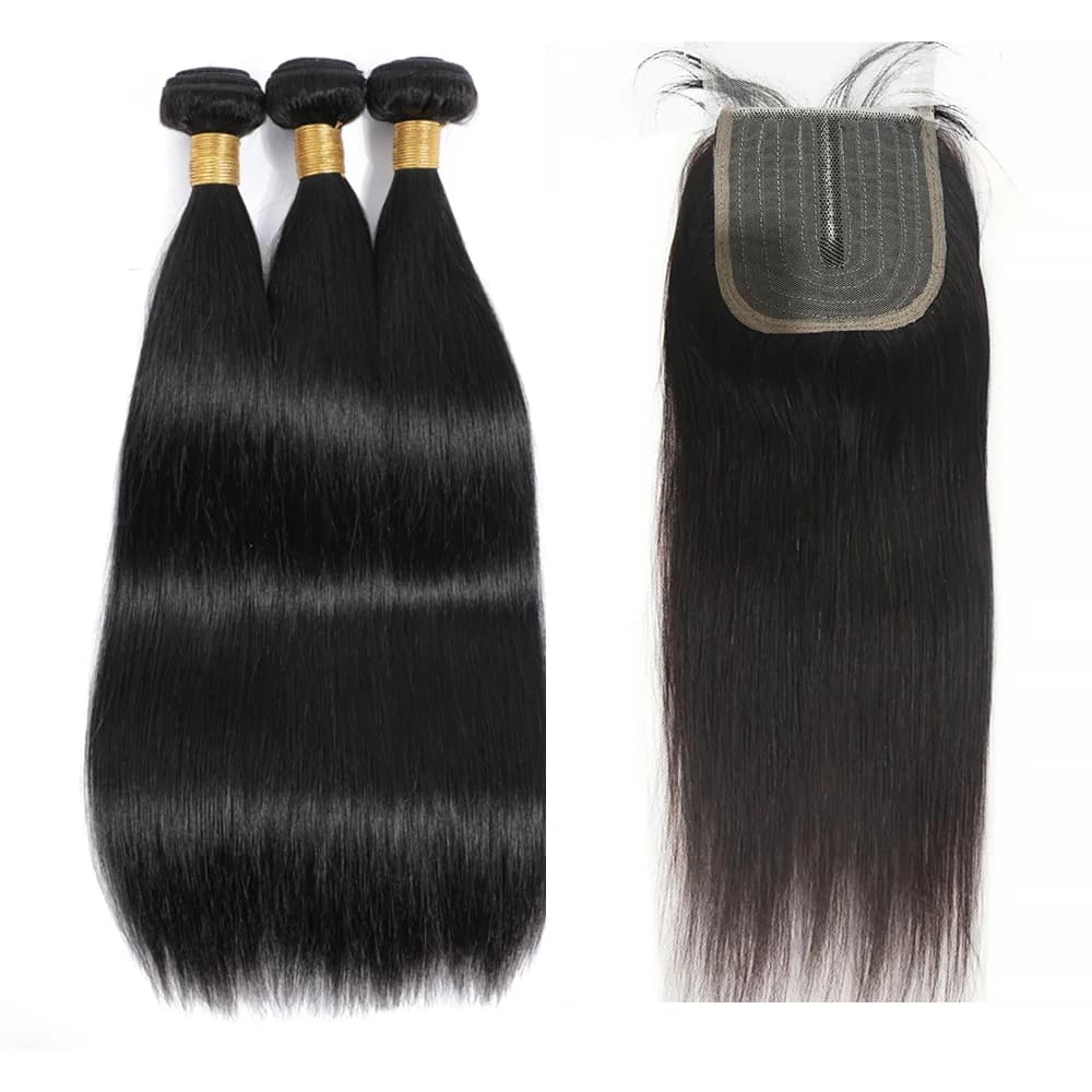 12-18 inch Brazilian virgin smooth human hair band with 4x4 T closure bundles 100% untreated human hair extensions