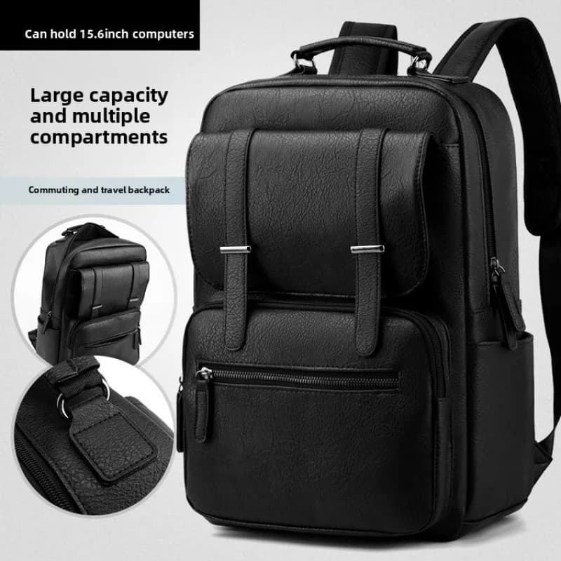 PU Leather Backpack For Men, Multifunctional Office Backpack, Large Capacity, Waterproof, University Student Bag