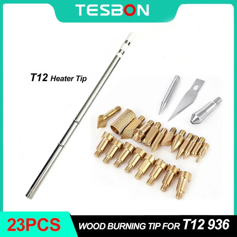 23PCS Wood Burning Tips Set Pyrography with T12 Heat Insertion Nut for DIY Embossing Carving Crafts Wood Burning Tool Kit