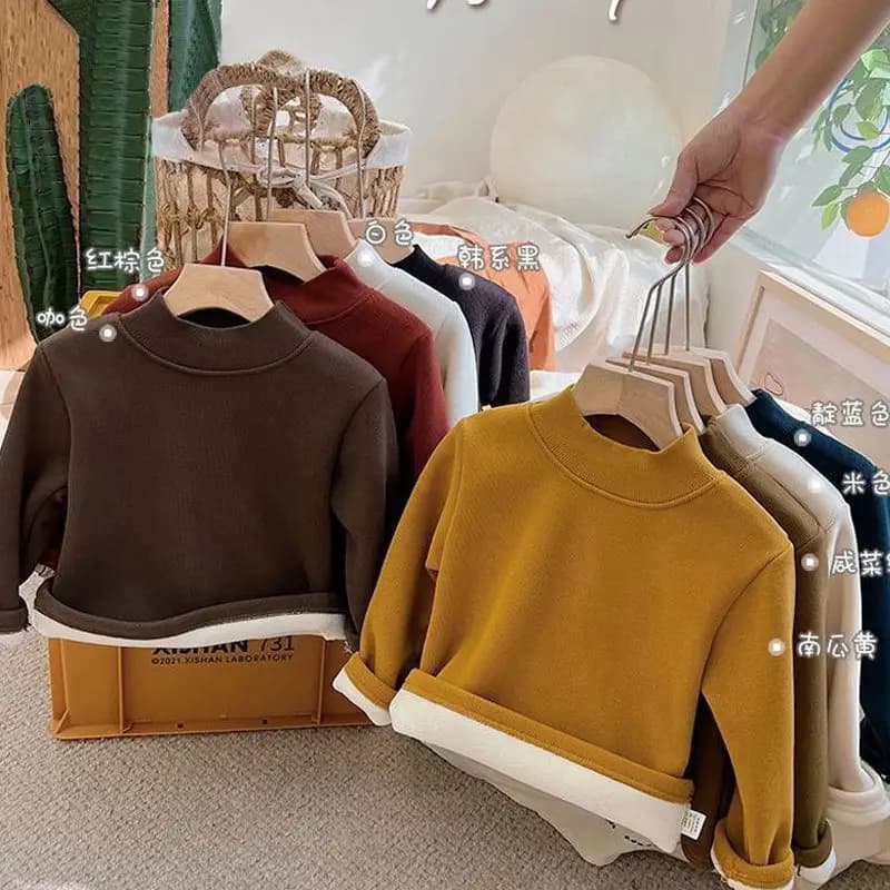 2026 Children's Long Sleeve T-shirt Half High Collar Solid Color Versatile Stylish Top For Autumn/winter Suitable For Boys Girls