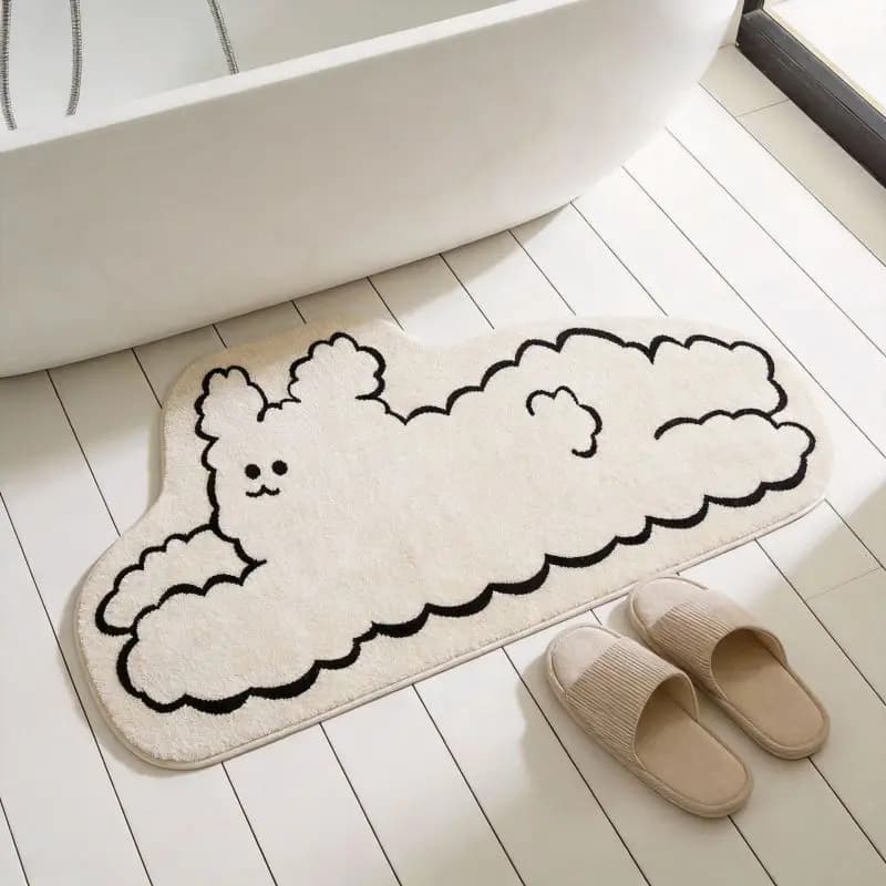 VIKAMA Cloud Dog Irregular Shaggy Floor Mat Cute Cartoon Non Slip Absorbent Rug Bathroom Bedside Home Decor