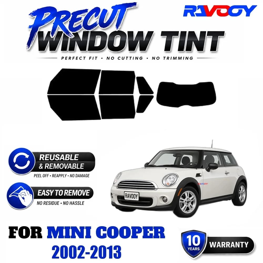 RAVOOY Precut Window Tint, Reusable Removable EPU Film, Custom Fit for Mini Cooper 2002-2013, UV Heat Protection