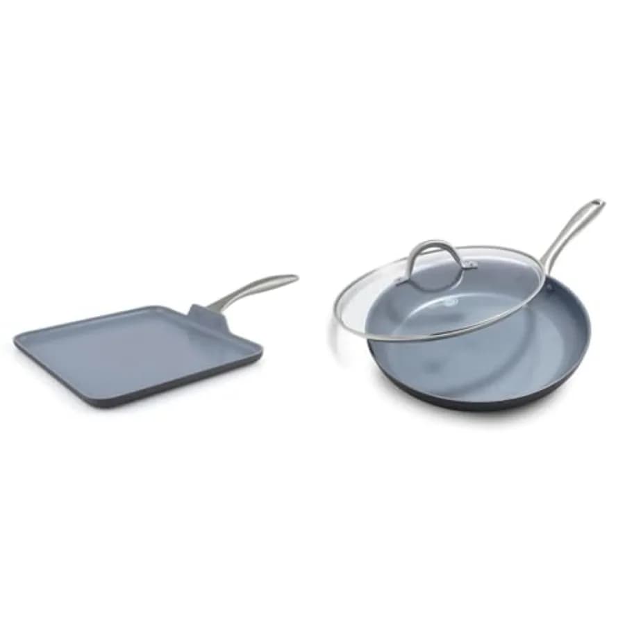 11" Lima plate and 12" pan with lid PFASFree healthy ceramic non-stick pots set