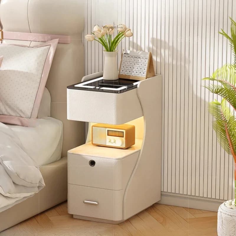 comodino beige, piccolo armadietto, intelligente con serratura per impronte digitali, mini nuovo piccolo armadietto di design.