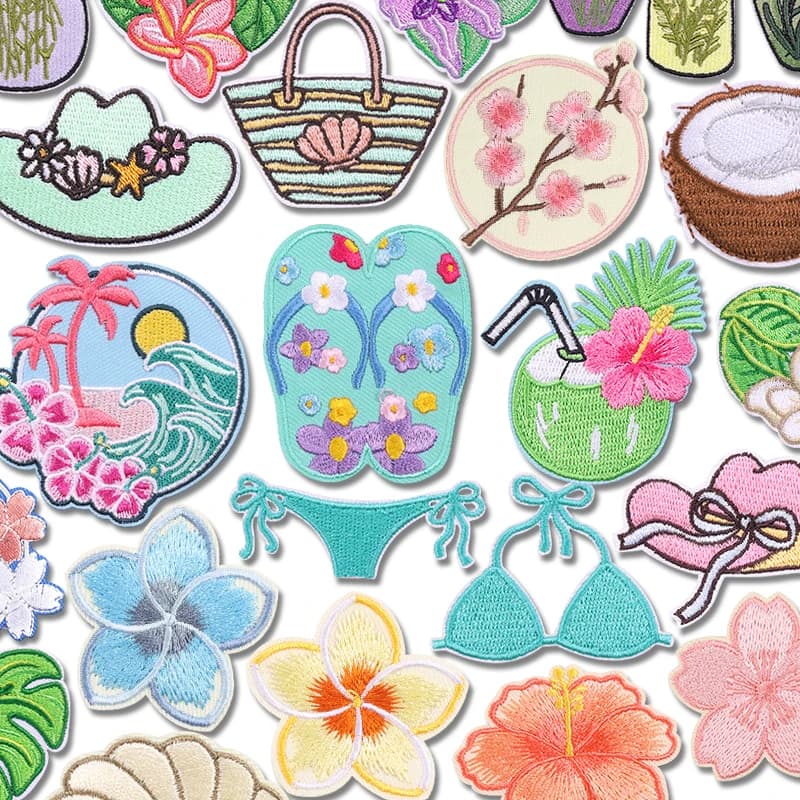 2026 Nuove Toppe Ricamate Stile Cartone Animato Estivo Tropicale, Toppe Termoadesive a Forma di Cappello di Cocco e Ciabatte per Decorazione Abbigliamento