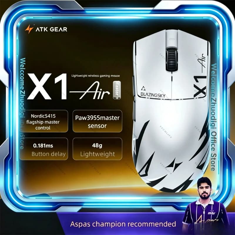 Nuovo ATK Blazing Sky X1 Air Ultimate Edition+ 48g Mouse Wireless Medio-Grande PAW3955 MASTER Dual 8K per Gaming Esports, Regalo