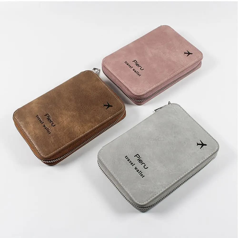 Multi-functional Zipper Passport Bag RFID Anti-theft PU Leather Travel Wallet Simple with Large Space Credit ID Card Holder