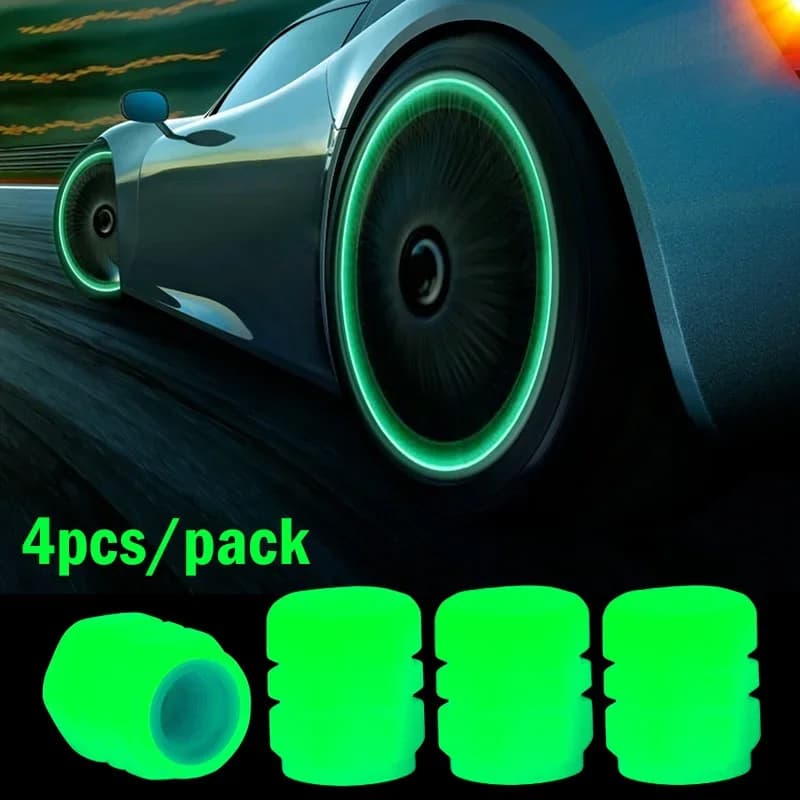 4 Pezzi Tappi Valvola Luminosi per Pneumatici Auto, Fluorescenti che si Illuminano di Notte, Decorazione per Moto e Bici, Tappi Antipolvere per Valvole Ruota