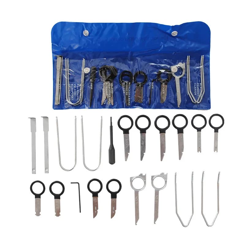 Set di 20 Attrezzi per Rimozione Radio in Acciaio Inox Blu, Kit di Strumenti per Smontaggio Radio Auto e Camion