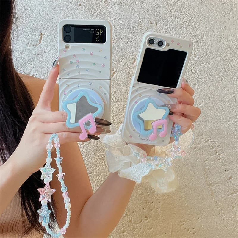 Custodia per telefono magnetica coreana carina piccola stella per Samsung Galaxy Z Flip 7 6 5 4 3 Cover con supporto Magsafe Girp Chain Custodie Kawaii