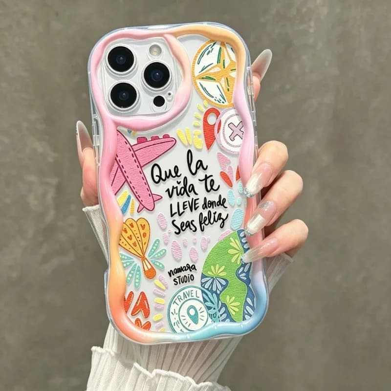 Graffiti Travel Airplane Pattern Phone Case For iPhone 17 Pro 16 15 14 Plus 13 12 11 Pro Max 16e 17e Transparent Wave Soft Cover