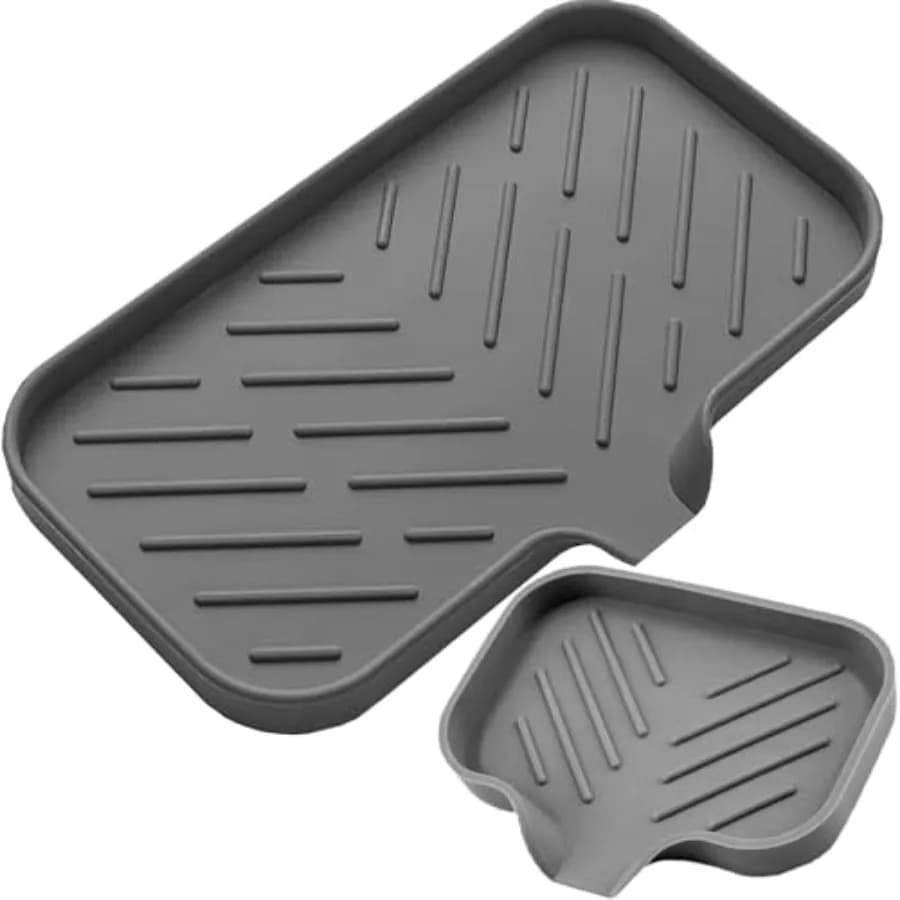 2 PC Sponge Stand for Kitchen Sink and Soap Tray for Bathroom Sink. Silicone soap tray with drain and toothbrush holder, utensi