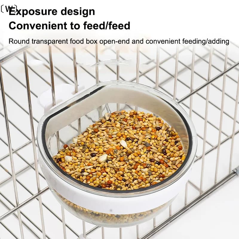 maveraW✪asBowl per uccelli Ciotola staccabile in plastica trasparente Tazza per alimenti per gabbia Comodo pappagalli sospesi Alimentatore d'acqua Forniture per animali domestici