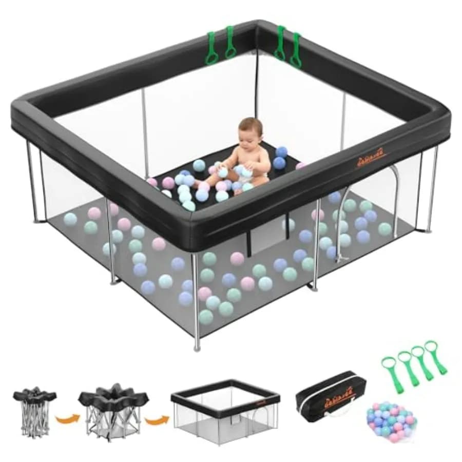 Box per Bambini Pieghevole 50x50, Recinto Portatile per Neonati e Bambini, Piegatura Rapida, Area Gioco Sicura con Palline, Anelli di Trazione e Borsa per il Trasporto