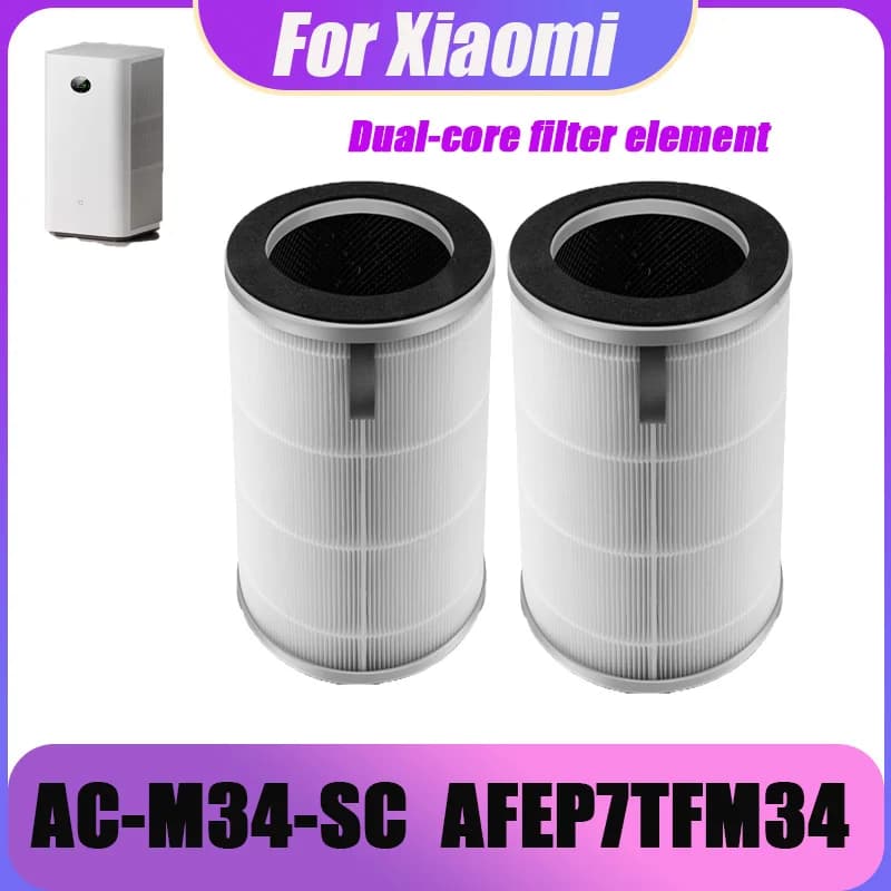 Filtro di Ricambio al Carbone per Purificatore d'Aria Xiaomi AC-M34-SC AFEP7TFM34, 2 Pezzi, Anti-PM2.5, Antibatterico, Anti-Formaldeide