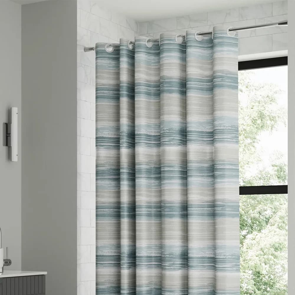 Hookless Easy Hang Fabric Shower Curtain, 70"X 74" with Gradient Blue Green Taupe Tones, No Hooks Needed Built-In Buttonholes, Water Repellent Mildew Resistant Washable Bath Curtain, Decorative Privacy Barrier