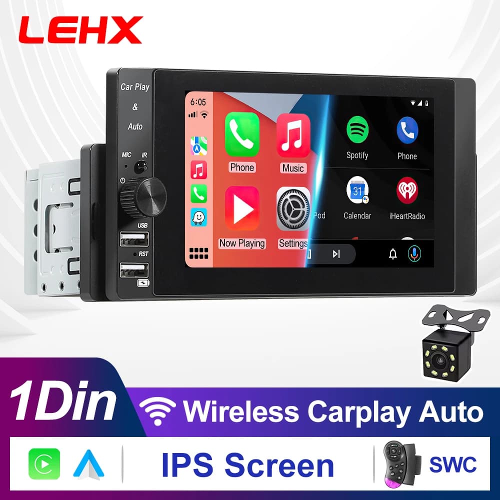 LEHX IPS Touch Screen 1din Autoradio Carplay Android Auto Bluetooth FM Ingresso ausiliario Mirror Link Lettore multimediale